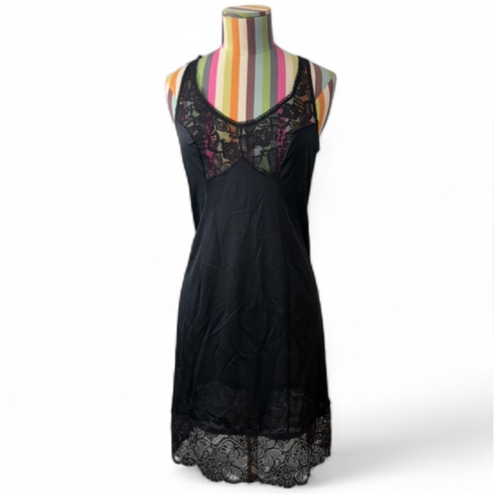 Vintage Bali Black Lace Midi Slip Dress